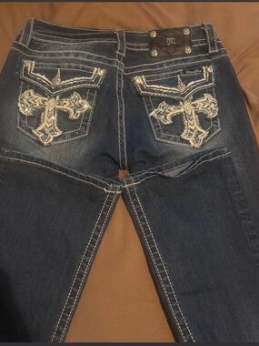 Miss Me Dark Blue Skinny Jeans with Embroidered Cross Pockets